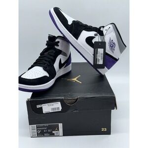 Air Jordan 1 Mid SE Court Purple Black Sneaker 852542-105 Men's Size 9.5